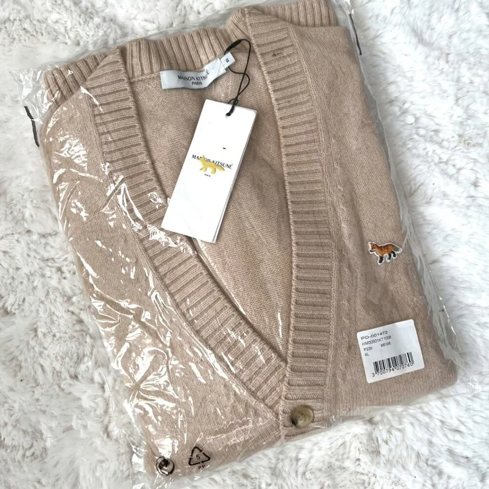 NWT - Maison Kitsune Baby Fox Men's Cardigan - Beige🦊 - Picture 1 of 6